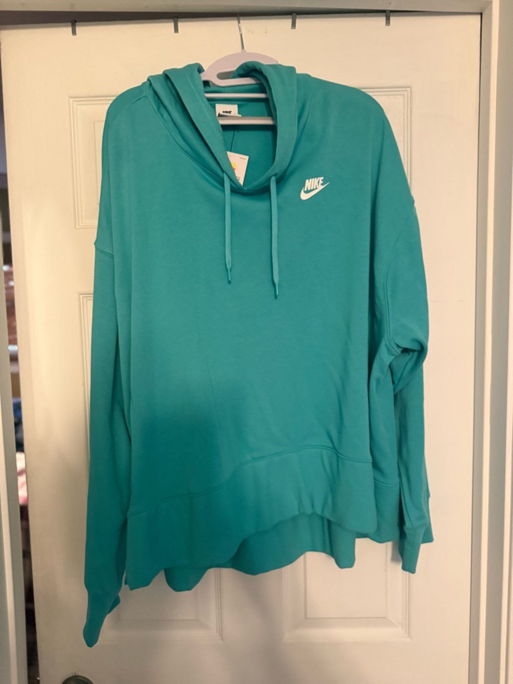 Nike Women's Teal Drawstring Hoodie with White Swoosh